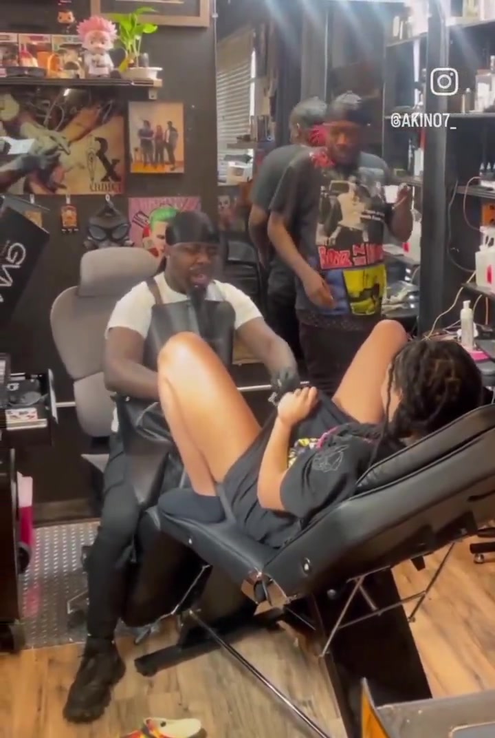 Bitch Squirts While Getting a Tattoo on her Pussy
